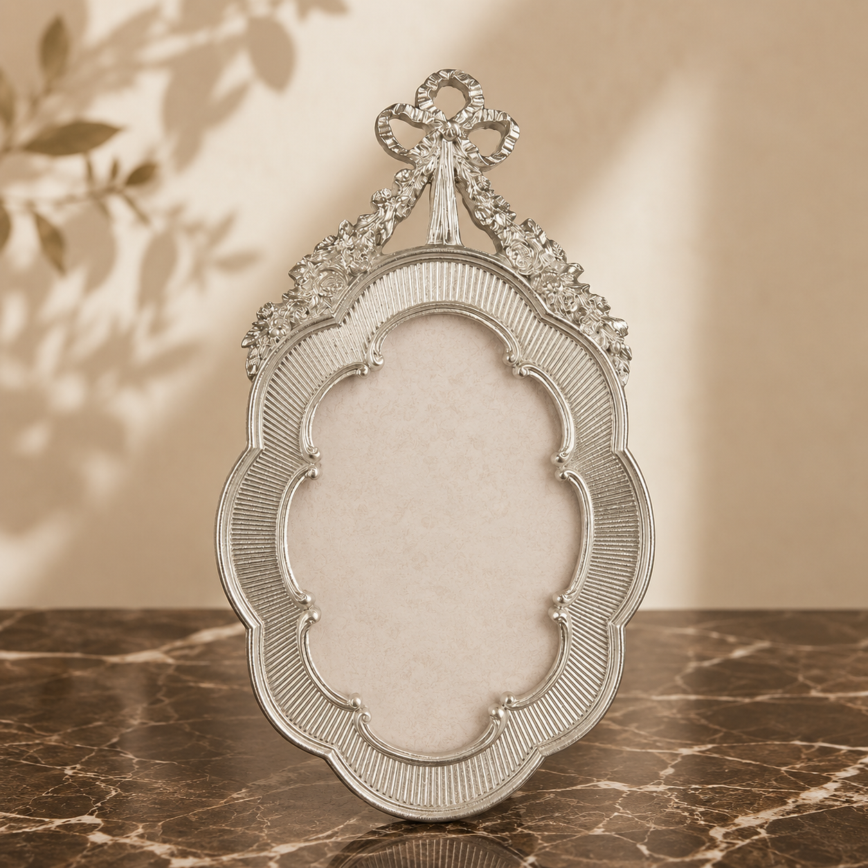 Finest Obituaries | Oval Baroque Picture Frame, 14×2×24 cm - Silver