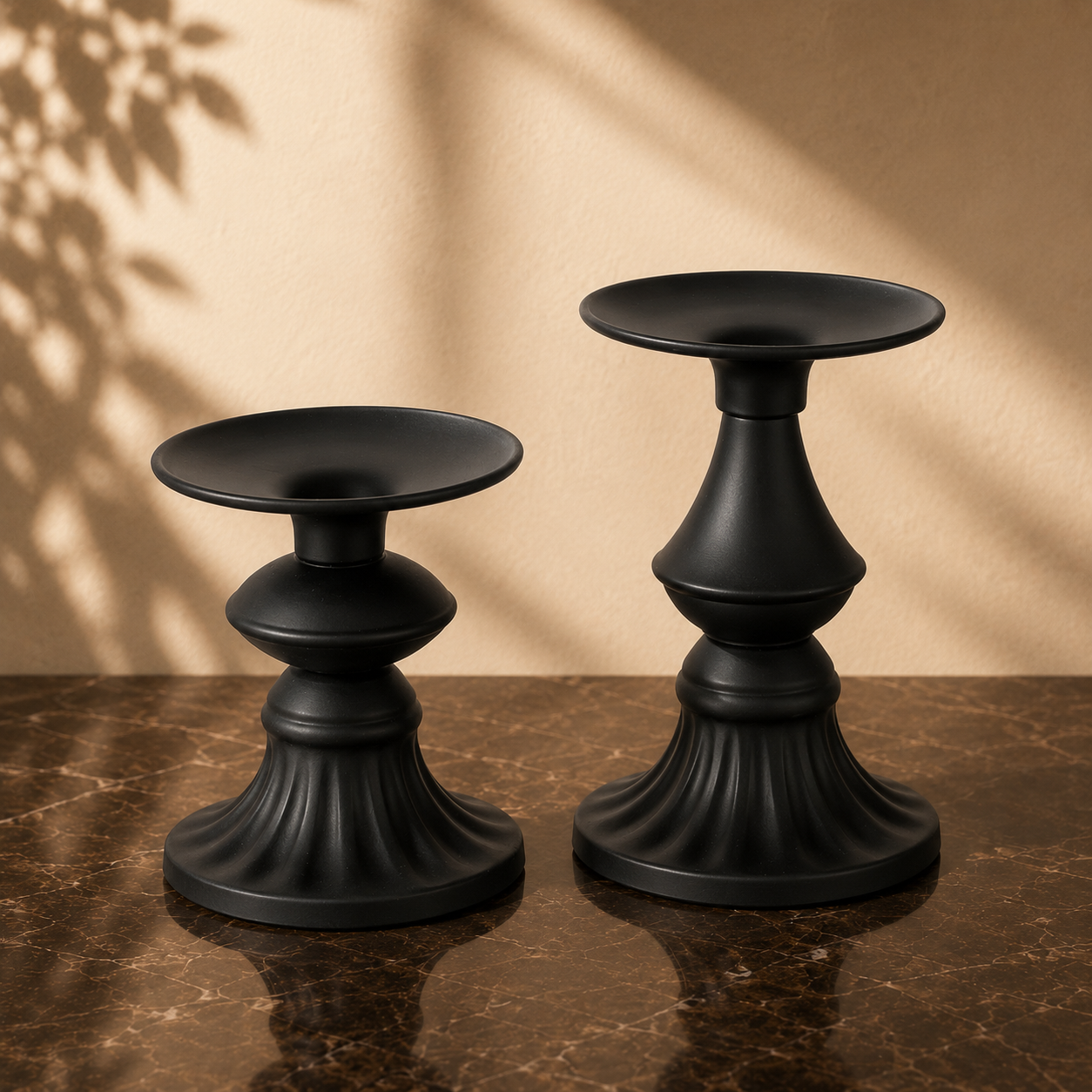Finest Obituaries | Set of 2 black metal candle holders – vintage candle holders for pillar candles
