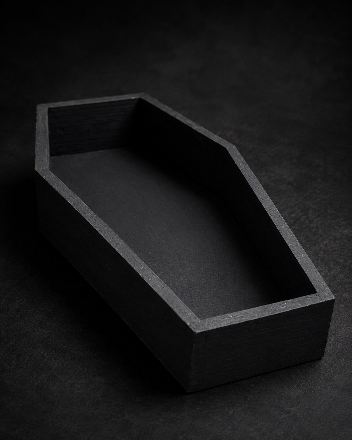 Finest Obituaries | Schwarze Sargschale aus Holz 25 × 13 × 4,2 cm