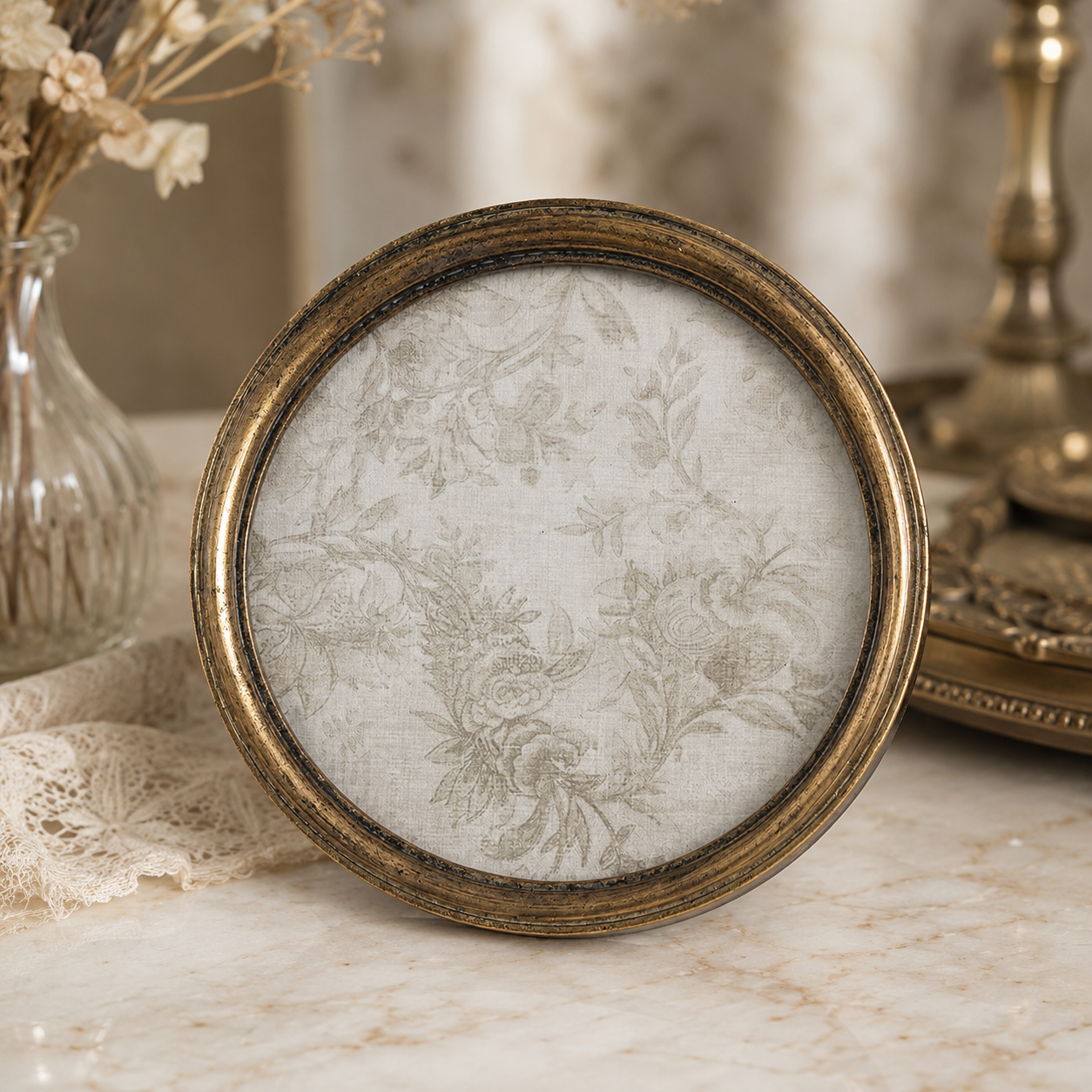 Finest Obituaries | Round Baroque Frame, 27x3 cm - Antique Gold