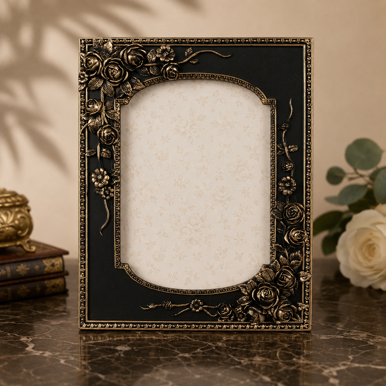 Finest Obituaries | Barockbilderrahmen 18 × 2 × 23 cm- Schwarz/Gold