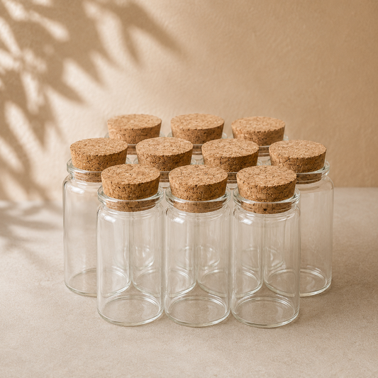 Finest Obituaries | Glass Bottles with Corks – Set of 25