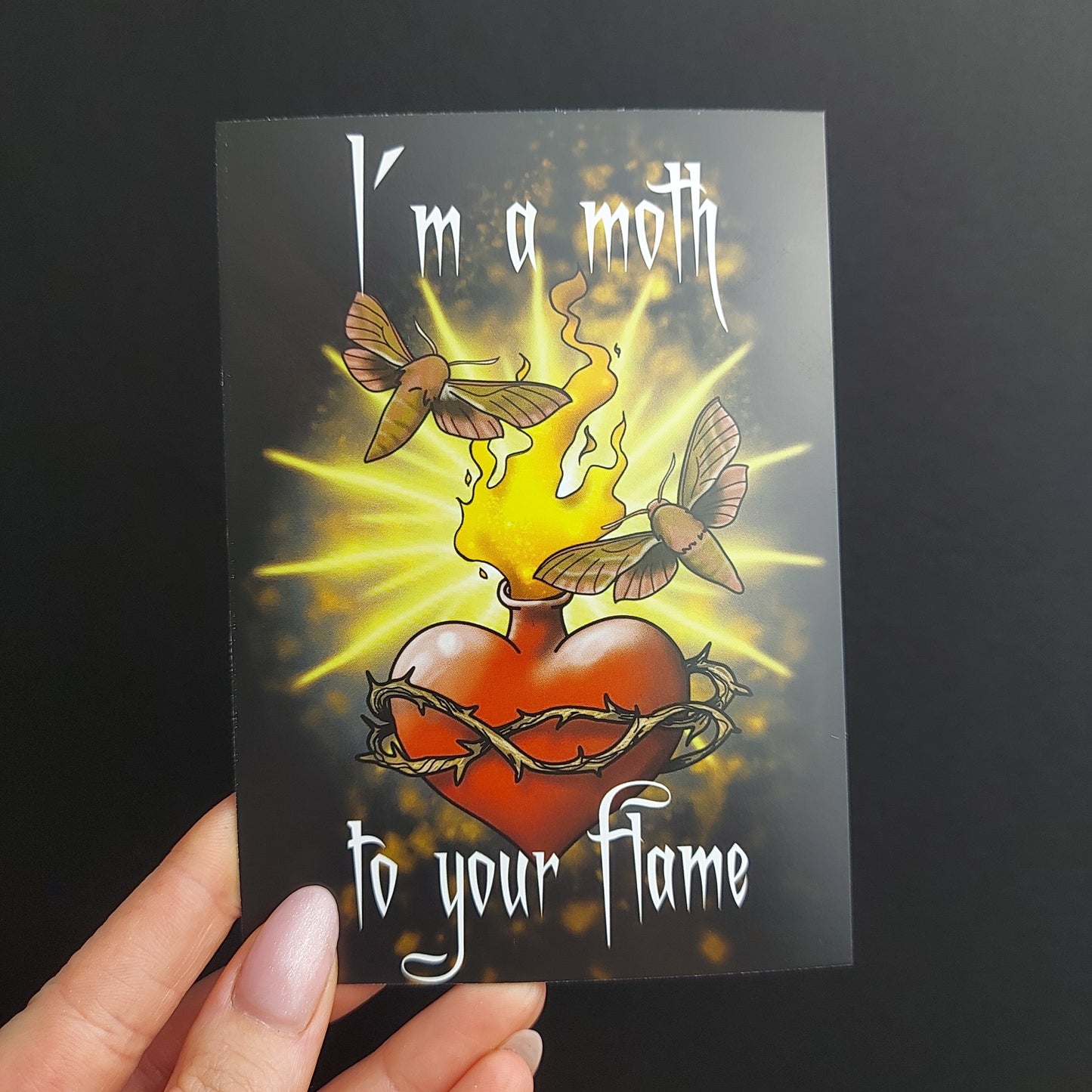 Lovebugs postcard "I'm a moth to your flame"