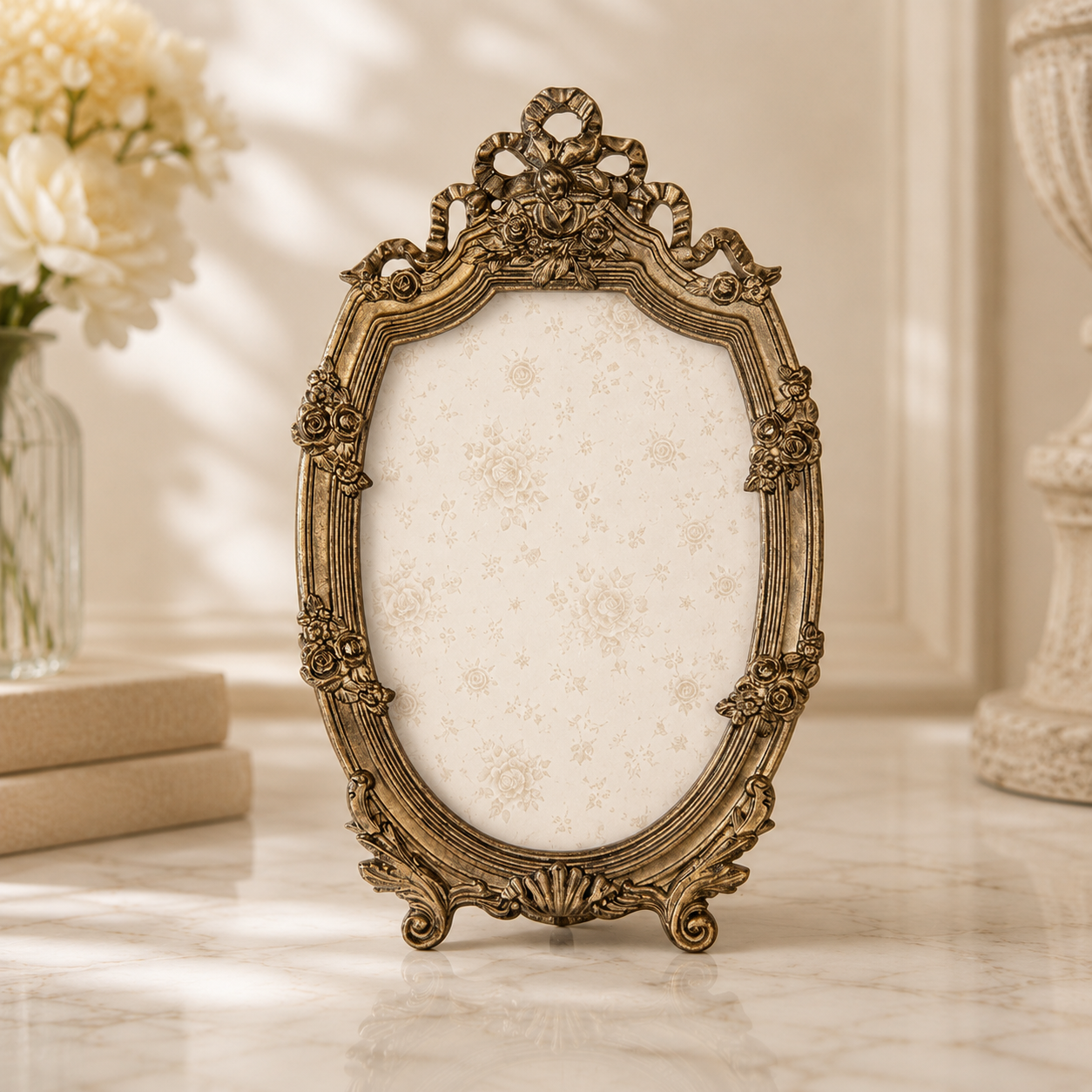 Finest Obituaries | Baroque Oval Picture Frame, 13x18 cm - Gold