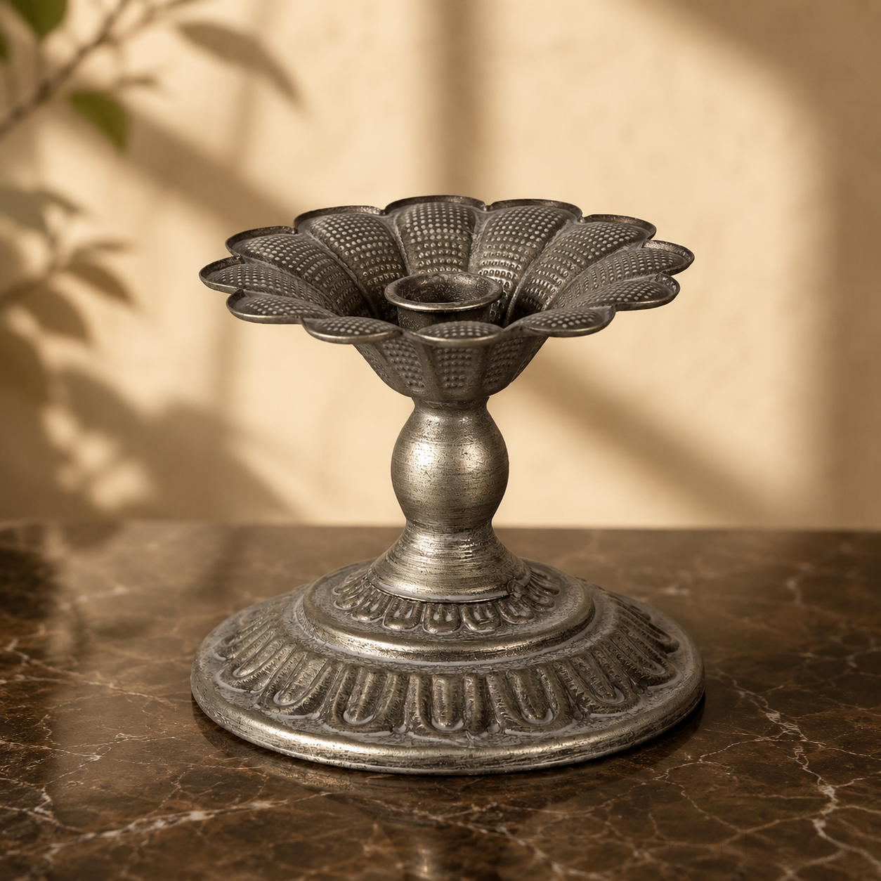 Finest Obituaries | Metal Candle Holder – Antique Silver, 13 cm